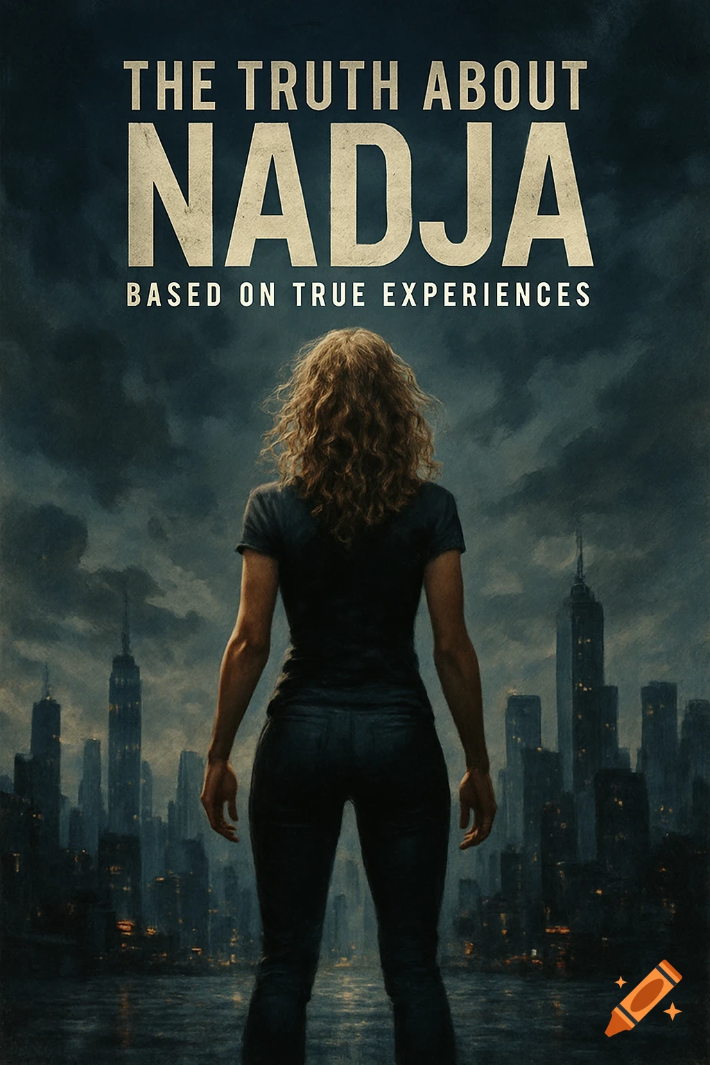 A dramatic movie poster with a woman from behind looking at a dark cityscape, above 'THE TRUTH ABOUT NADJA BASED ON TRUE EXPERIENCES'.