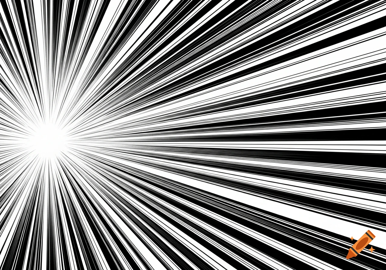 Black and white manga-style speed lines radiating from a central point, creating a dynamic burst effect.