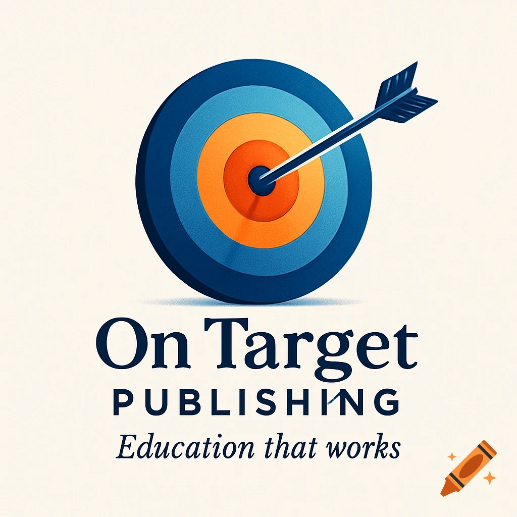 A logo featuring a blue and orange target with an arrow hitting the bullseye, above the text 'On Target Publishing' and 'Education that works'.