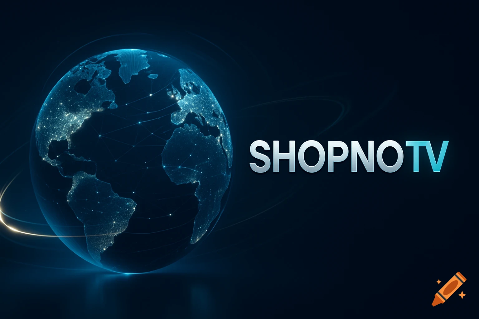 A futuristic 3D globe with glowing digital connections and light trails, next to a 'SHOPNO TV' logo with silver and cyan text, on a dark blue background.