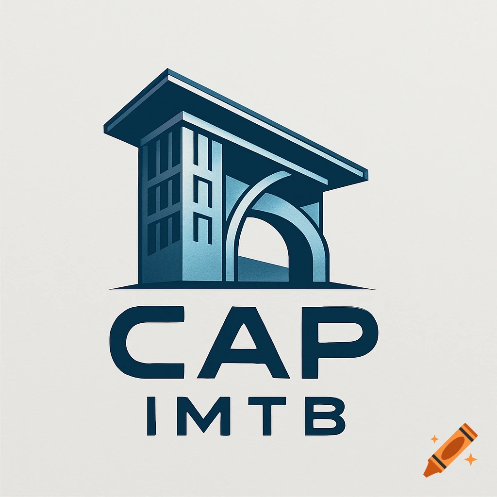 A modern graphic logo featuring a stylized blue building structure above the text "CAP IMTB" on a light background.