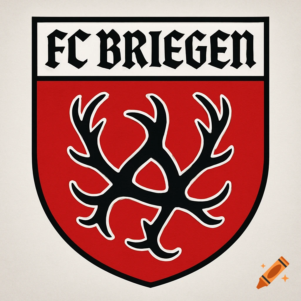 A red and white shield-shaped logo with 'FC BRIEGEN' in blackletter font and an abstract black antler design.
