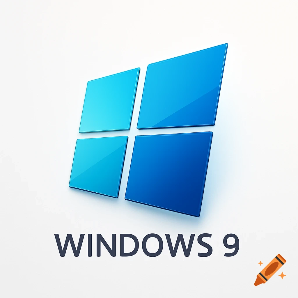A 3D render of the Windows logo with four blue and light blue squares, and the text 'WINDOWS 9' below it on a white background.