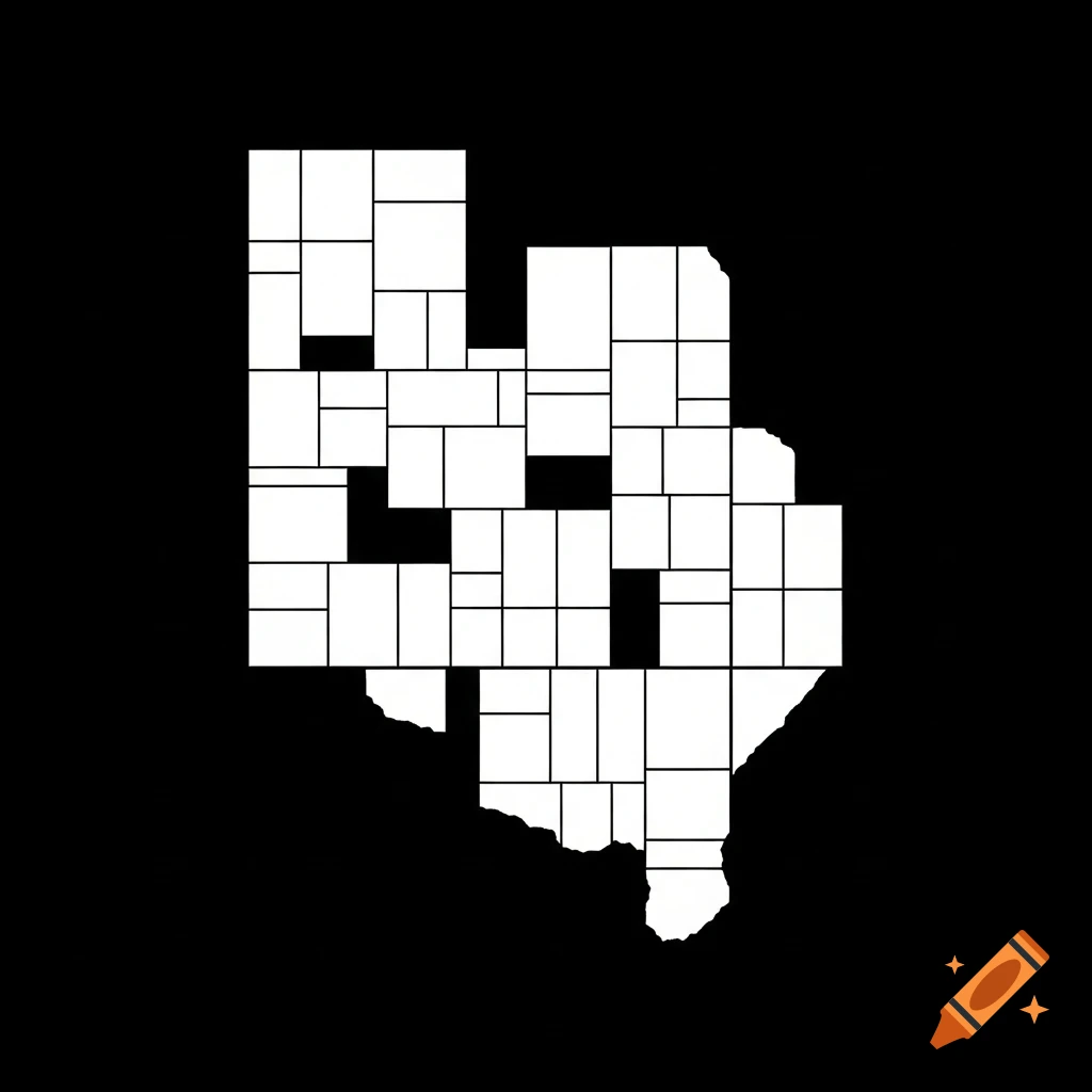 A pure black and white mask image featuring numerous distinct white rectangular and irregular polygonal shapes with sharp edges on a solid black background.