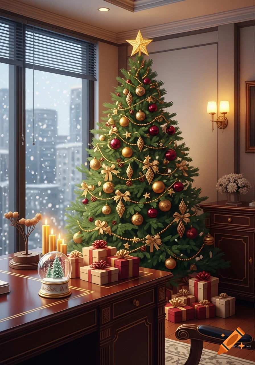 A beautifully decorated Christmas tree with red and gold ornaments ...