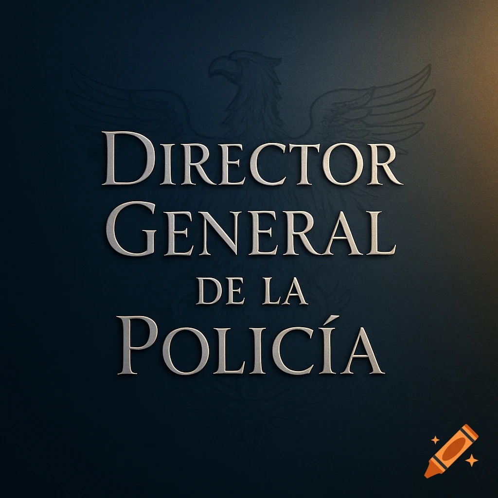 Silver embossed text "DIRECTOR GENERAL DE LA POLICÍA" on a dark blue background with a subtle eagle emblem.