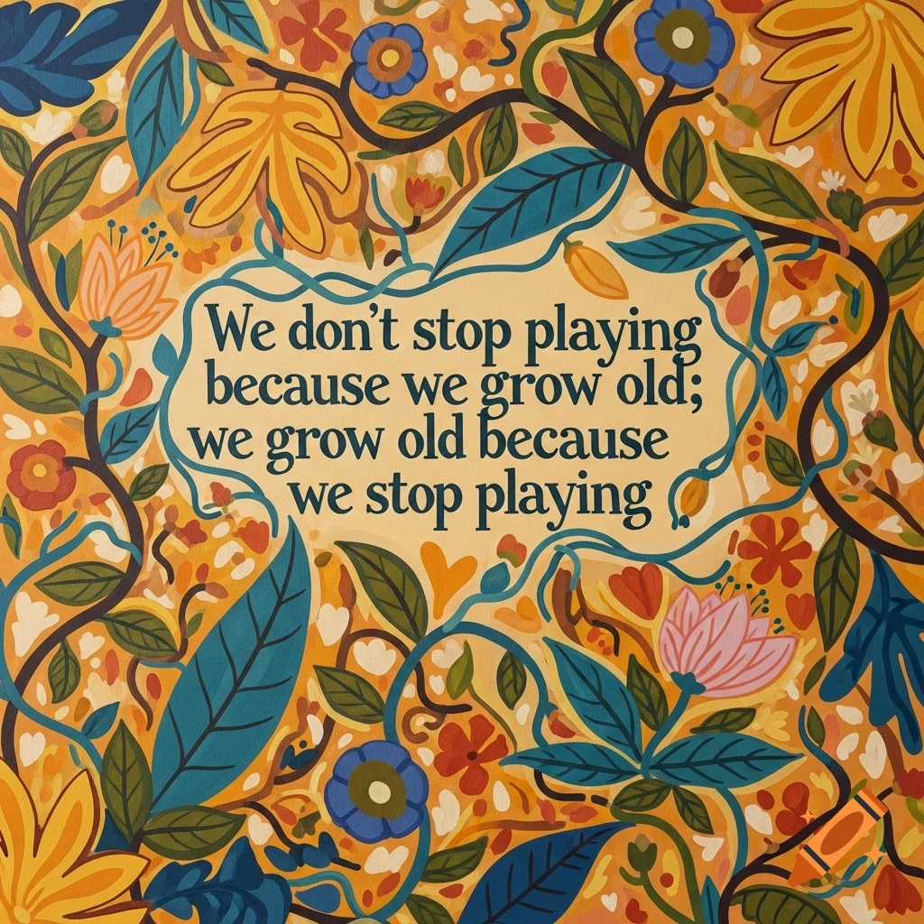 Acrylic painting with a botanical border of leaves and flowers in earthy colors around a quote.