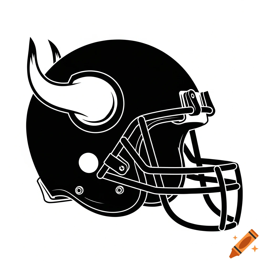 A black and white clip art illustration of a Minnesota Vikings football helmet with horns.