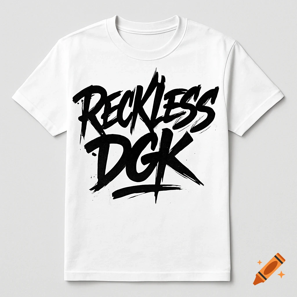 White t-shirt featuring 'Reckless DGK' in black brush stroke style lettering.