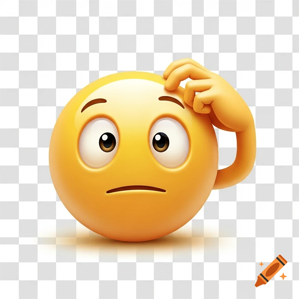 3D yellow emoji with wide eyes and flat mouth, scratching its head with a hand, conveying confusion on a transparent background.