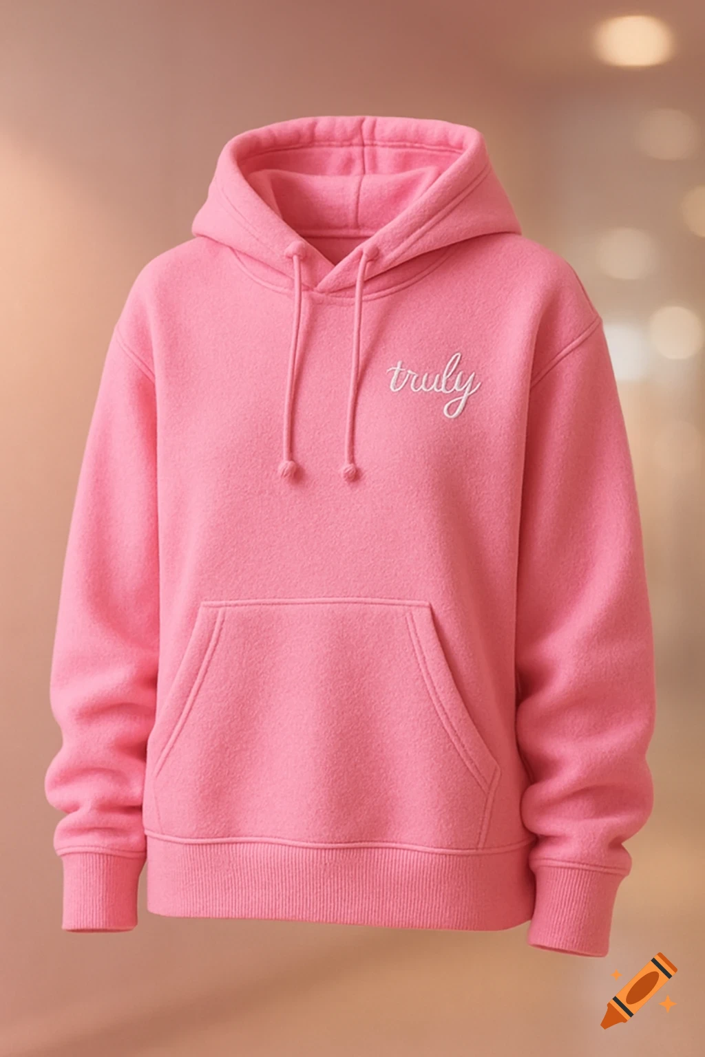 Bubblegum pink hoodie with 'truly' embroidered in white cursive, against a soft, blurred background.