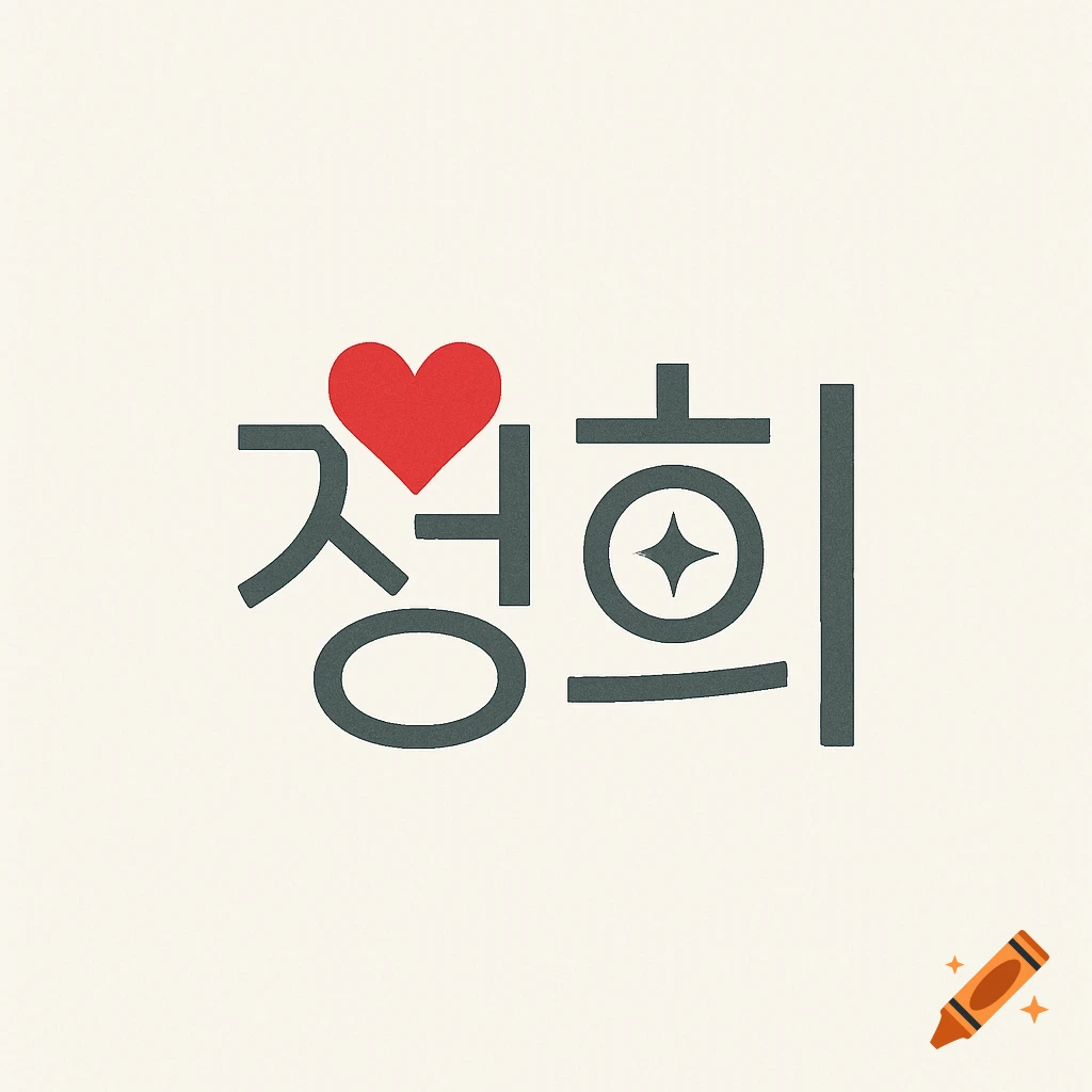 A modern logo design of the Korean name '정희' (Jeonghui) with a red heart replacing the circle in '정' and a star inside the circle of '희' on a light background.