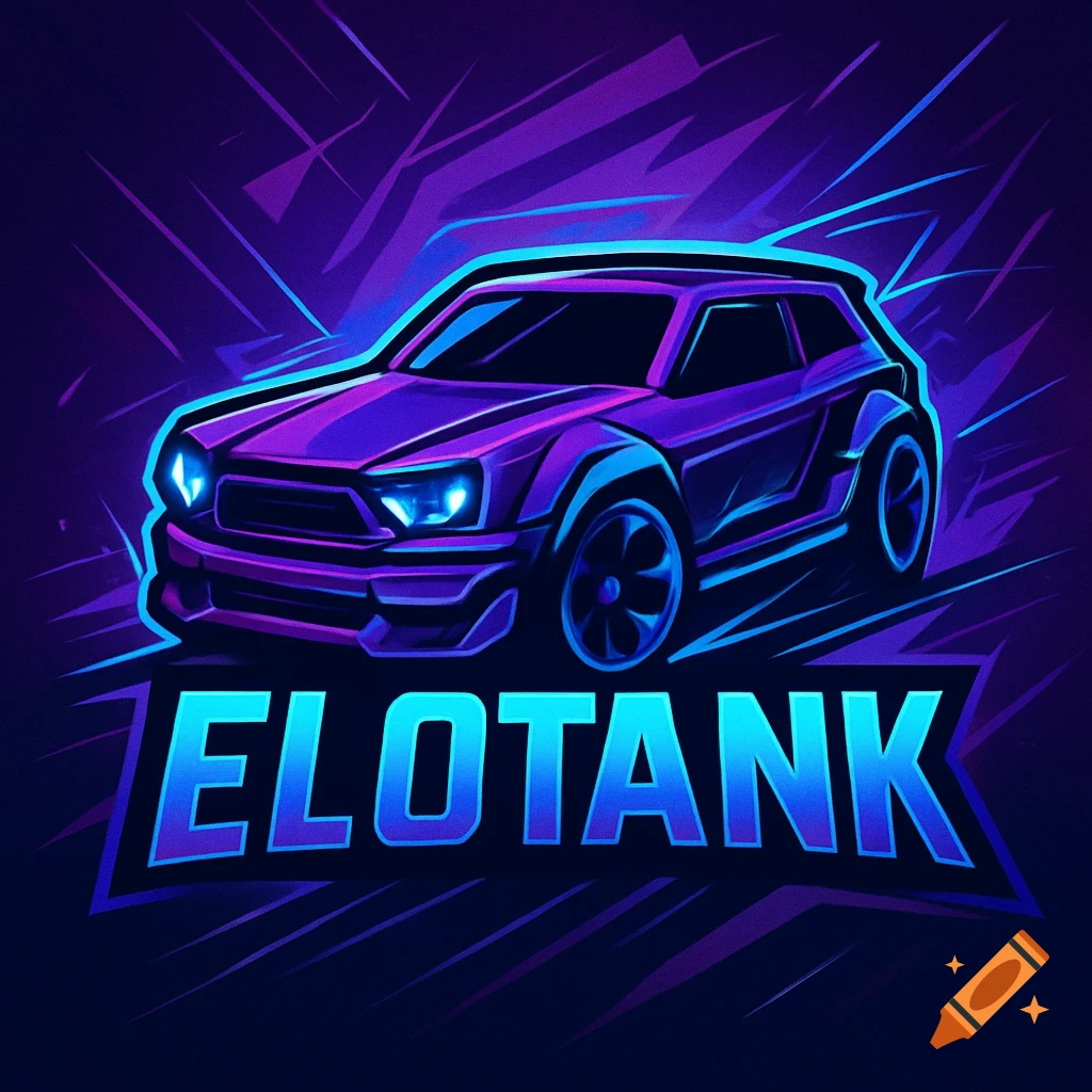 A stylized neon gaming logo featuring a purple and blue sports car and the text 'ELOTANK' on an abstract dark background.