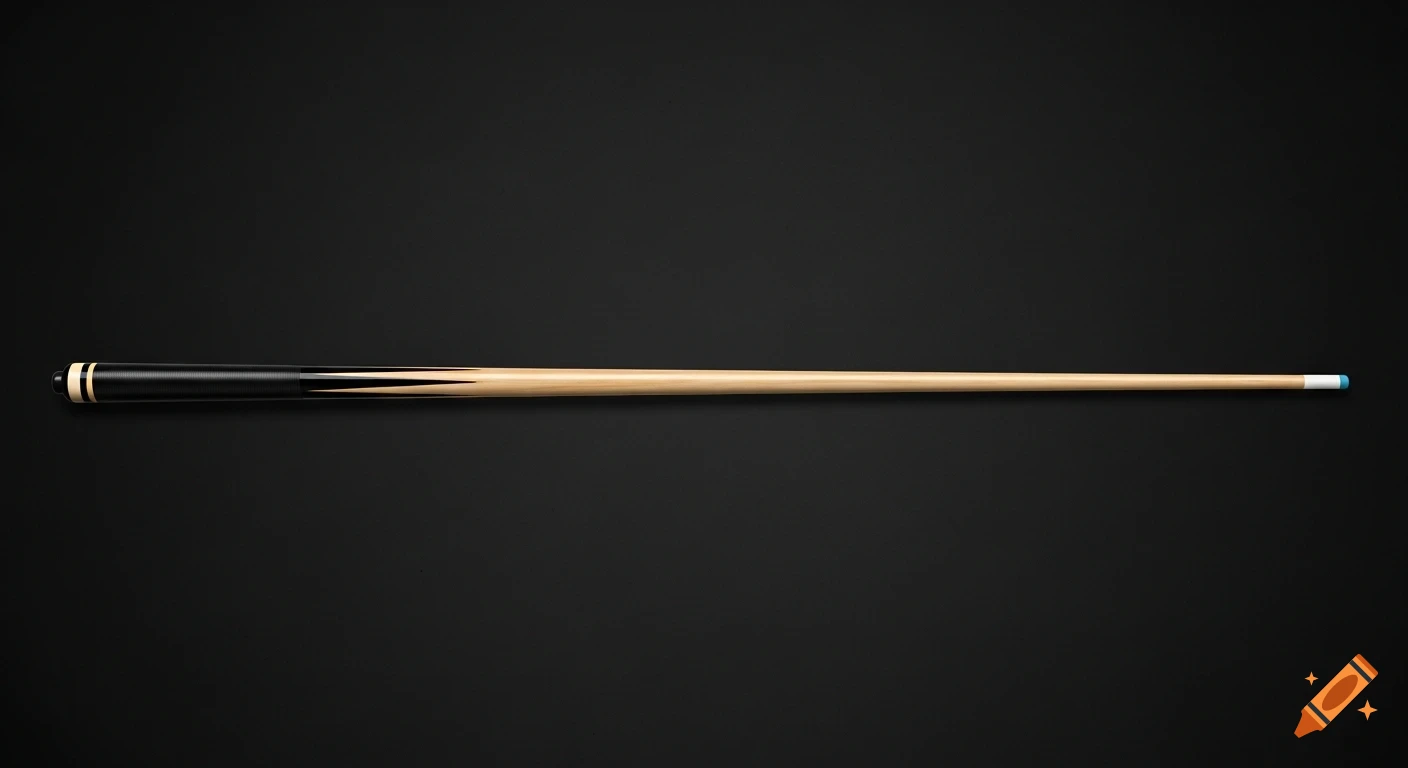A realistic light wooden pool cue with a dark handle and white tip, centered on a black background.