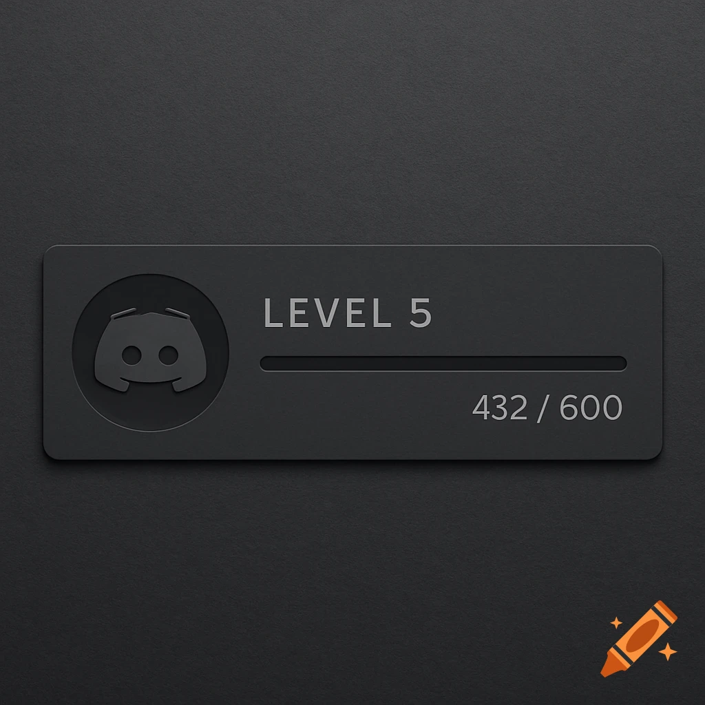 Dark gray Discord level bar with a neuromorphic design, showing 'LEVEL 5', a progress bar, and '432 / 600' progress.