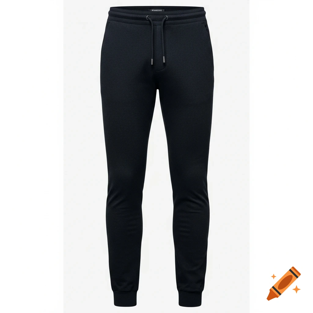 A pair of black men's skinny-fit joggers with a drawstring waist, displayed flat against a light background.