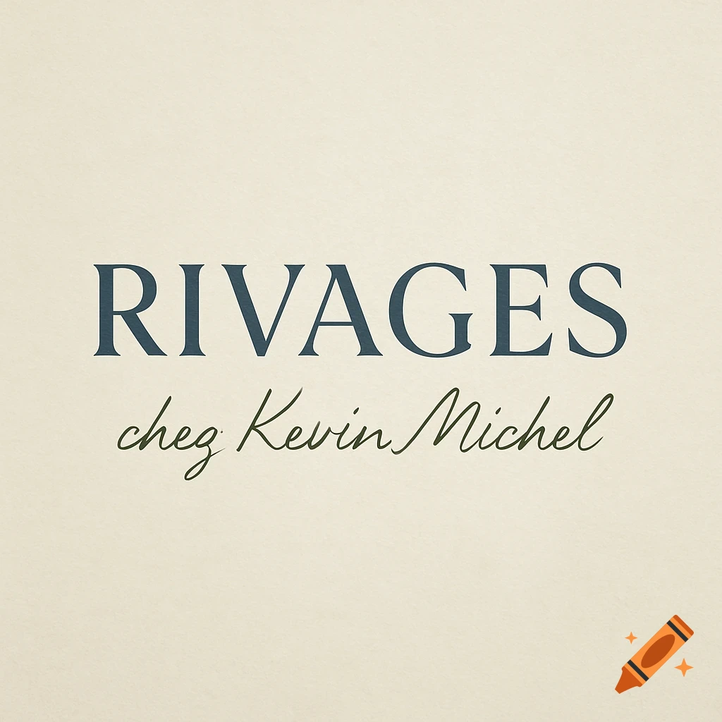 A minimalist logo with 'RIVAGES' in dark blue serif font and 'chez Kevin Michel' in green script on a light beige textured background.