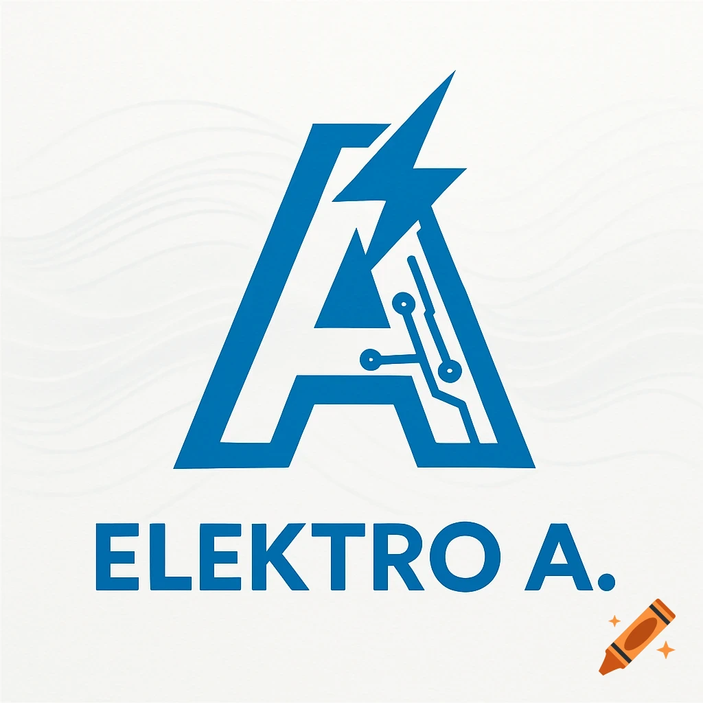 A blue stylized letter A logo with a lightning bolt and circuit design, above the text 'ELEKTRO A.' on a white background.