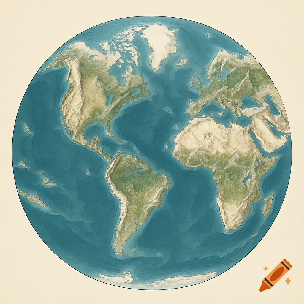 A stylized globe showing Earth's continents and oceans in an atlas-style illustration, depicting a future geological state.