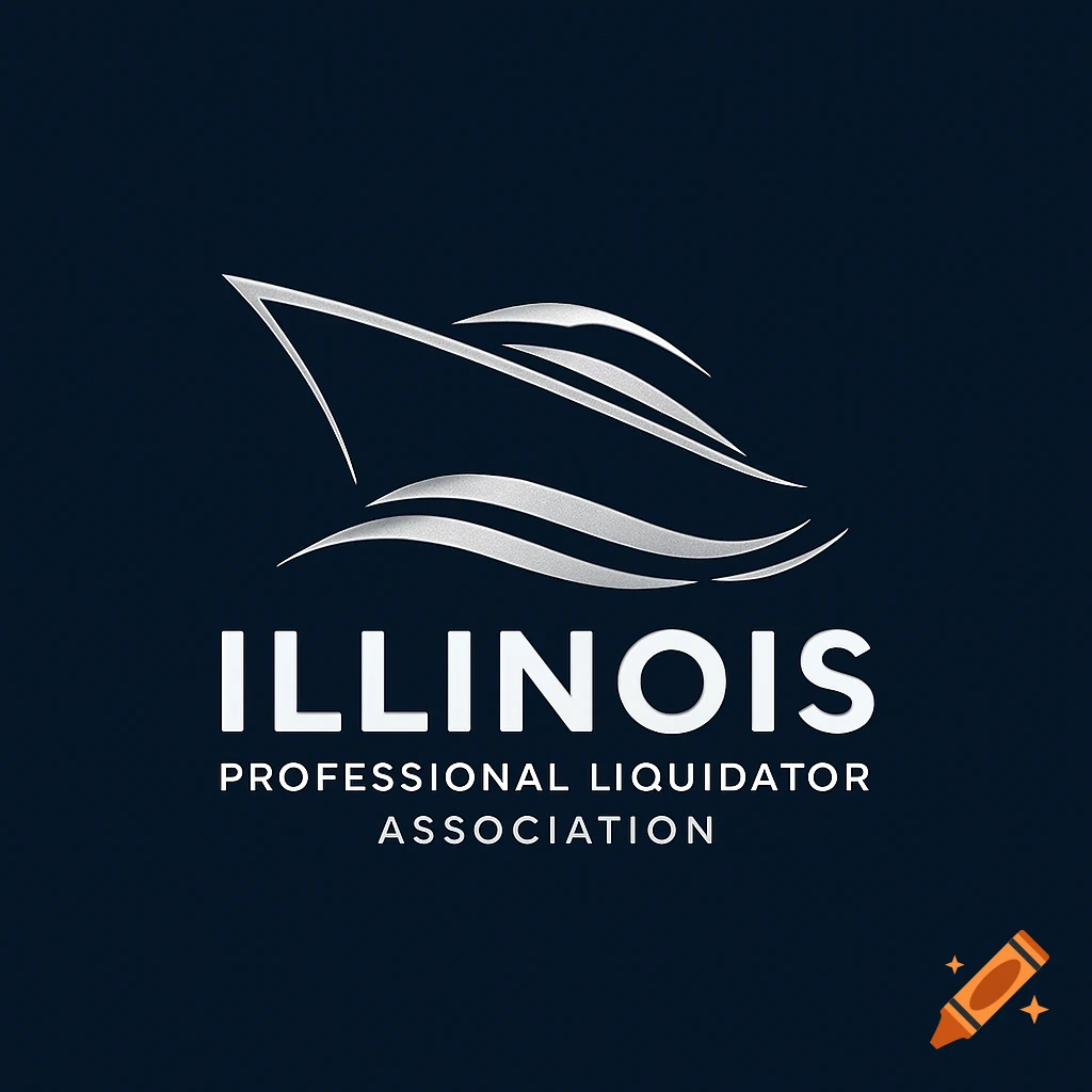 Silver boat and waves logo for 'Illinois Professional Liquidator Association' on a dark blue background.