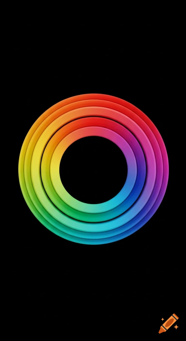 A series of colorful, concentric elliptical rings on a black background, forming a rainbow gradient.