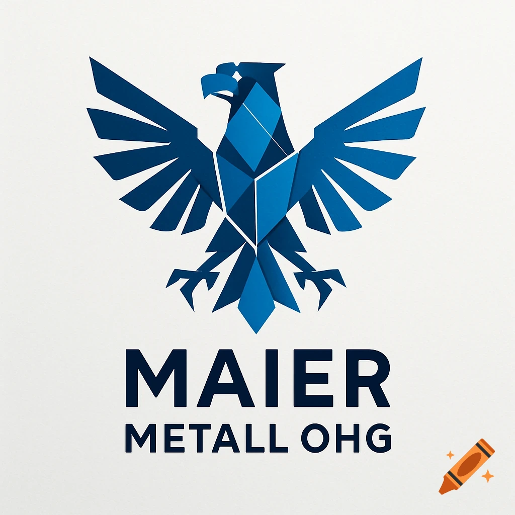 Blue geometric eagle logo above 'MAIER METALL OHG' text on a white background.