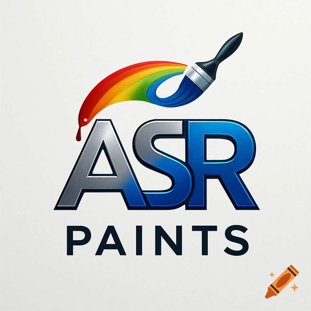 A logo featuring a paintbrush painting a rainbow stroke above metallic 'ASR' and 'PAINTS' text.