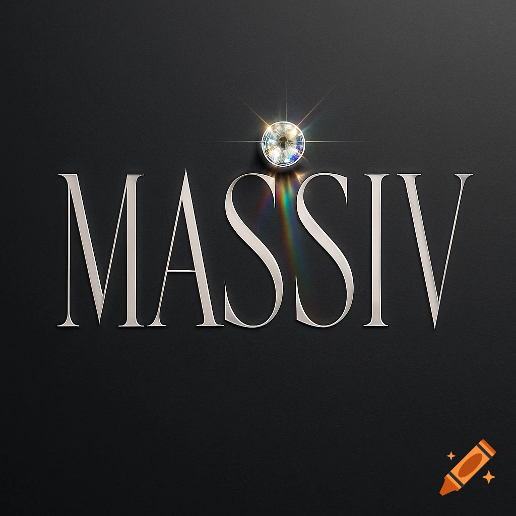 The word MASSIV in elegant silver letters on a dark background, with a sparkling diamond replacing the dot of the 'I'.