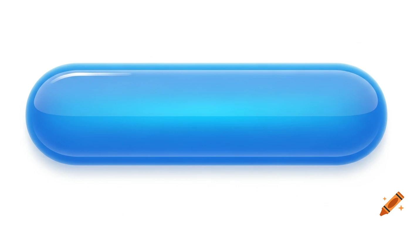 A glossy blue horizontally elongated rounded rectangle UI button with a gradient and a subtle highlight, on a white background.