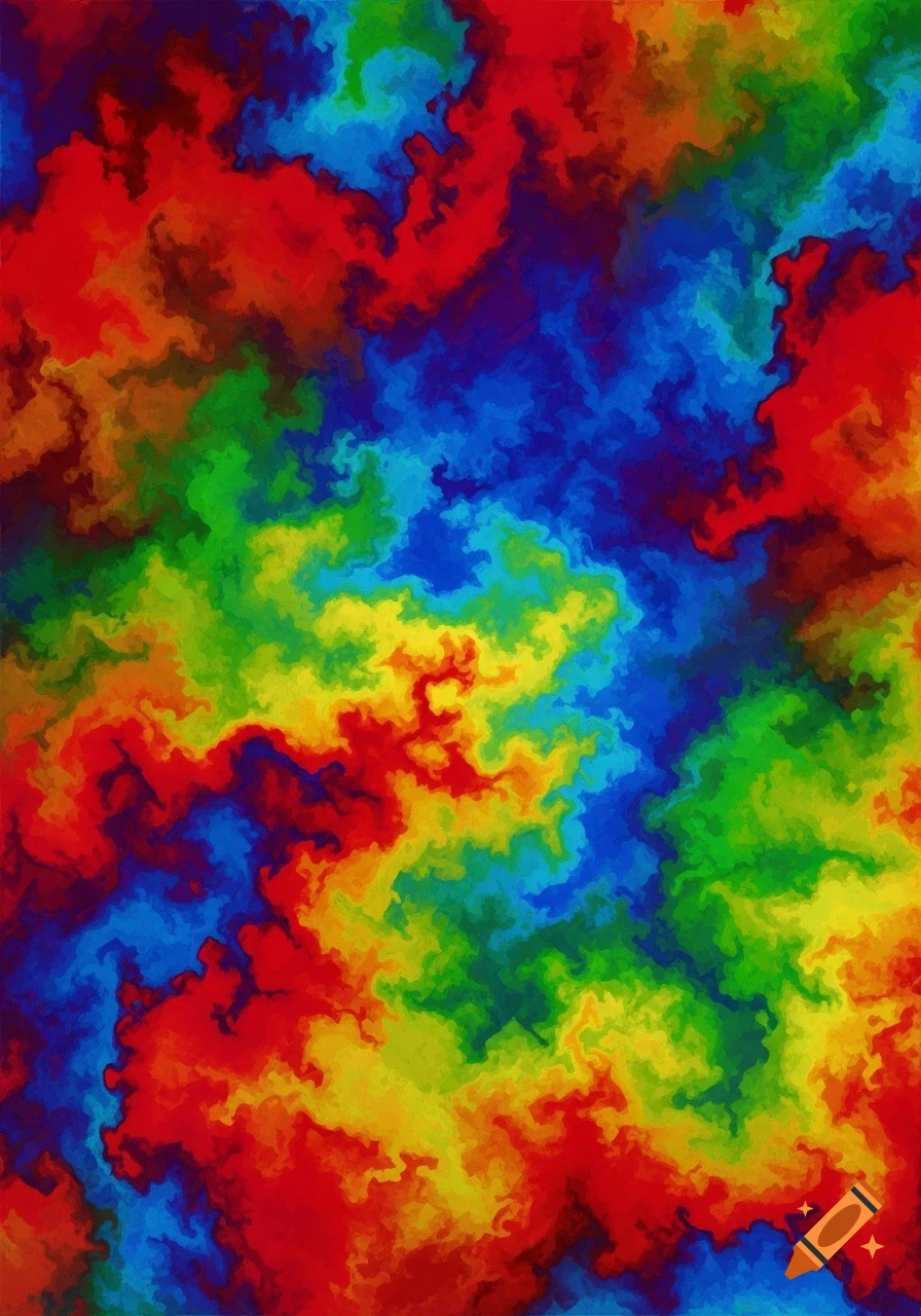 An abstract pattern of swirling, marbled red, blue, yellow, and green colors.