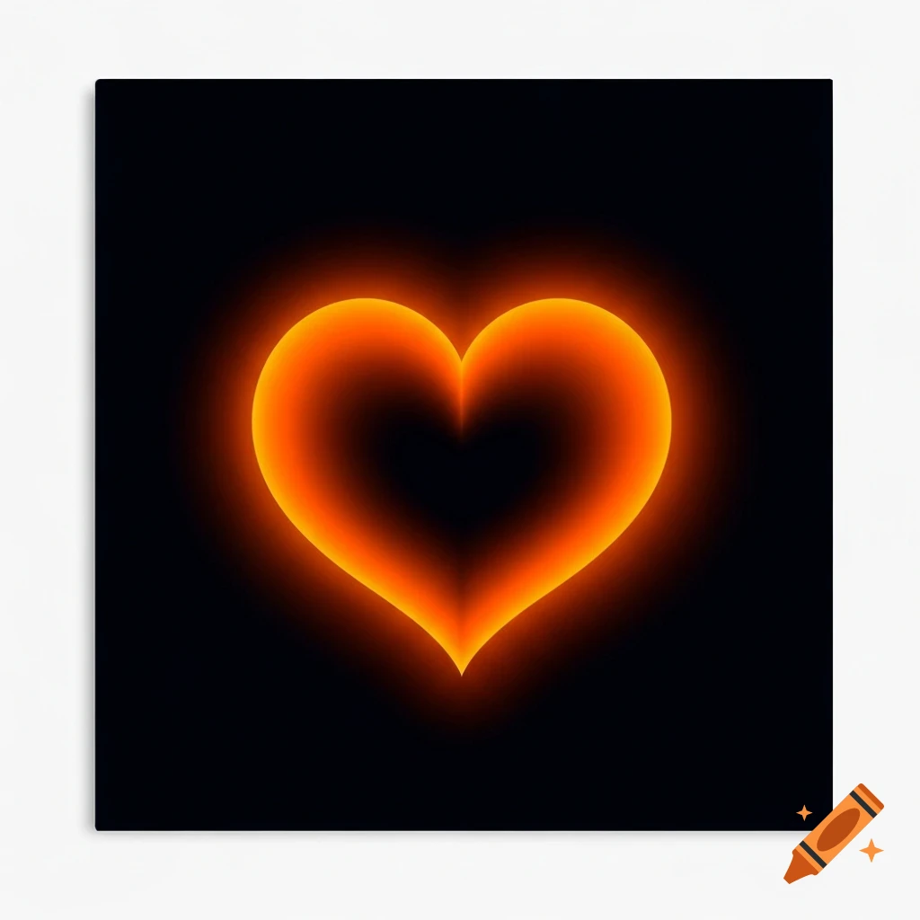 A glowing orange heart on a black background.