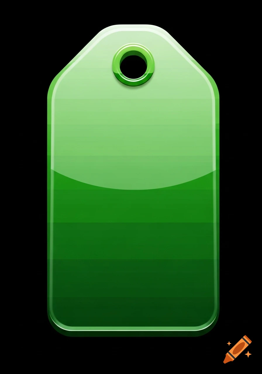 A shiny, modern, green Roblox-style price tag icon with a hole at the top, featuring subtle 3D gloss and color gradients, on a black background.