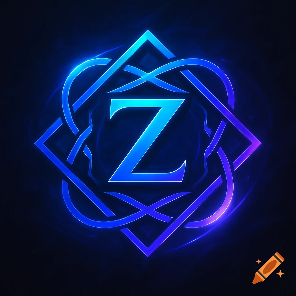 A glowing blue and purple letter Z enclosed in an intricate, illuminated Celtic knot design against a dark background, forming a logo.