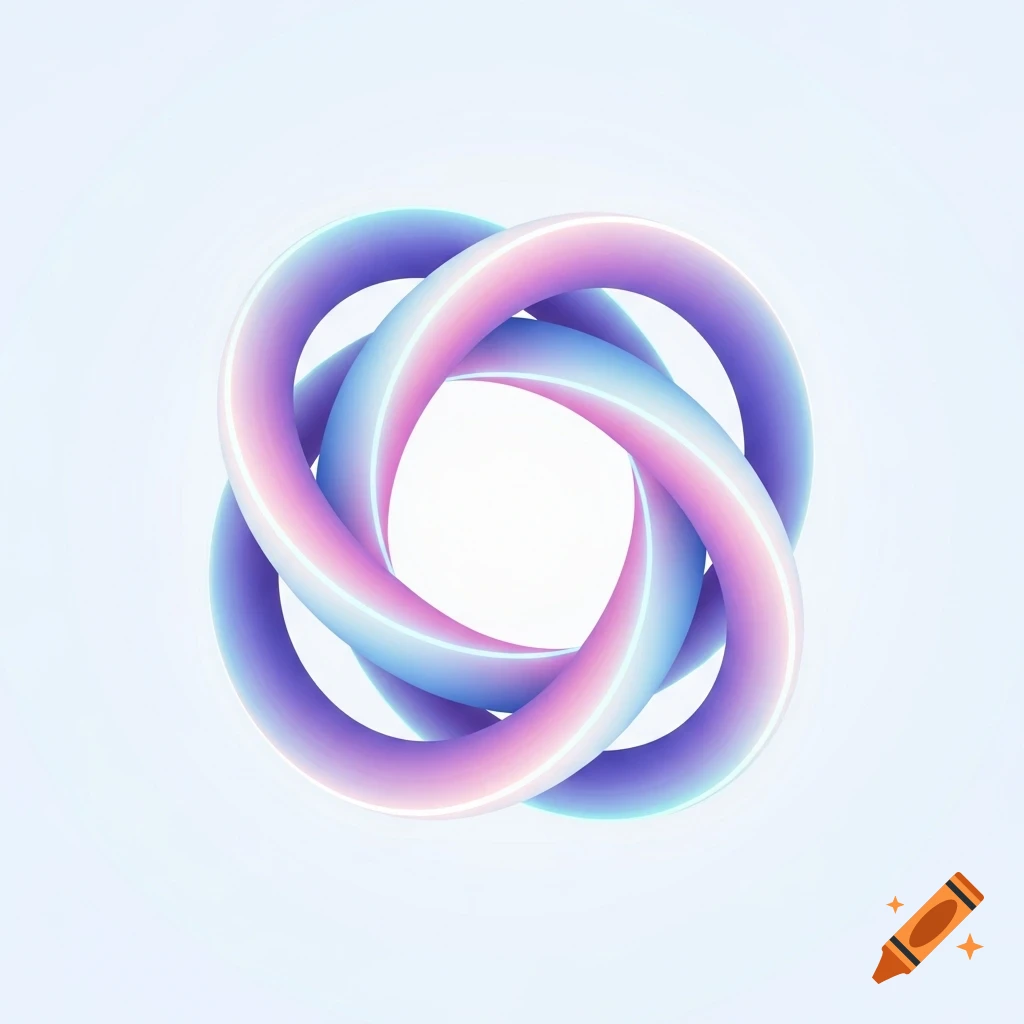 Abstract intertwining loops with pastel and neon gradient colors on a light background.