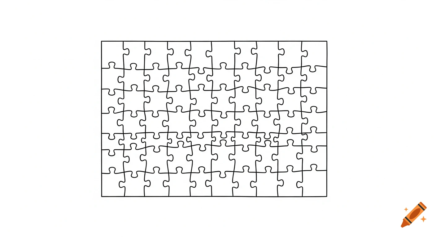 A grid of black outlined puzzle pieces on a white background, forming a 15x10 rectangle.