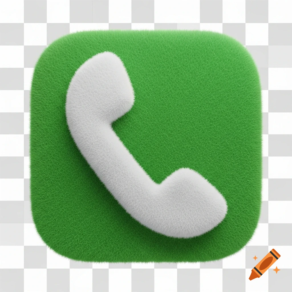 A fluffy 3D icon featuring a white phone receiver on a green rounded square with a transparent background.