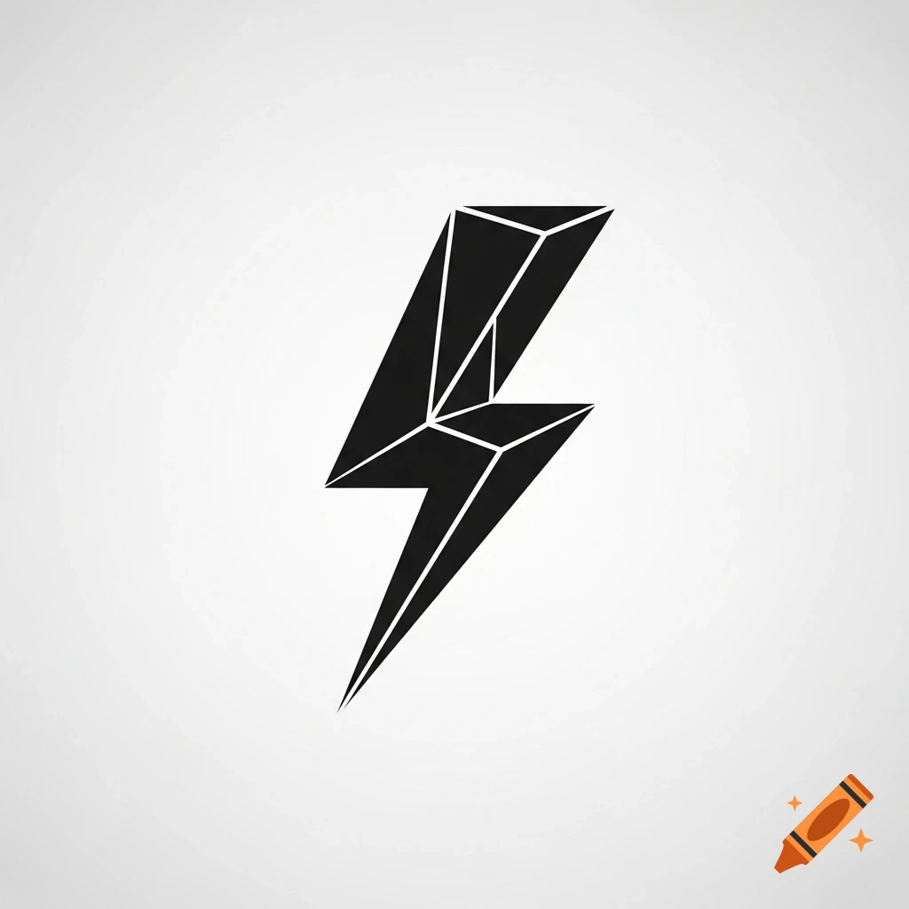 A black geometric faceted lightning bolt symbol on a light gray background.