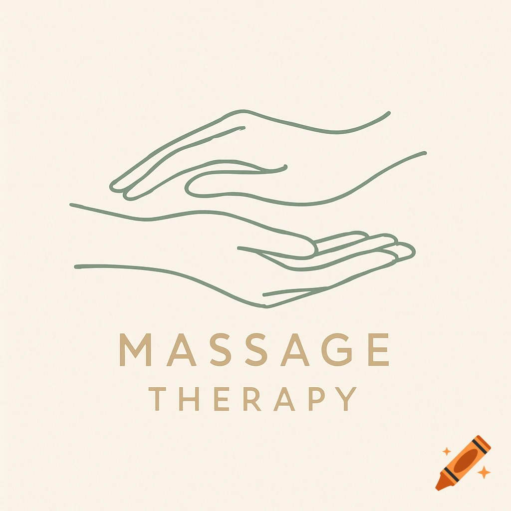 Minimalist logo featuring two line-drawn hands and the text 'MASSAGE THERAPY' on a cream background.