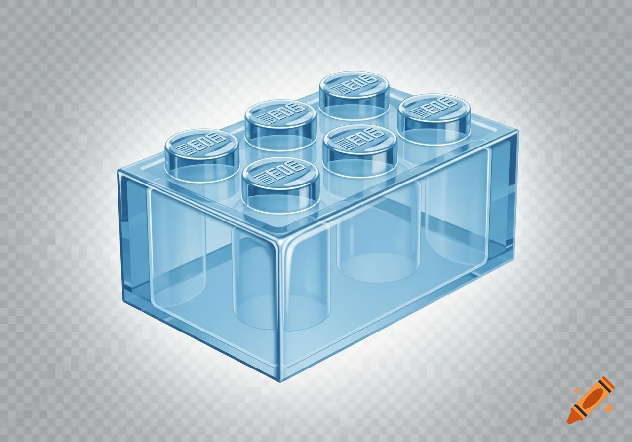 A transparent light blue LEGO brick with six studs on a checkerboard background.