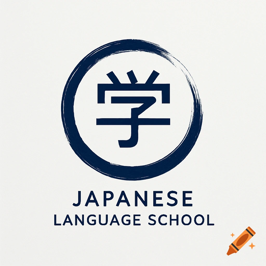 A logo featuring the Japanese character '学' (gaku) inside a dark blue brushstroke circle, with 'JAPANESE LANGUAGE SCHOOL' text below on a textured off-white background.