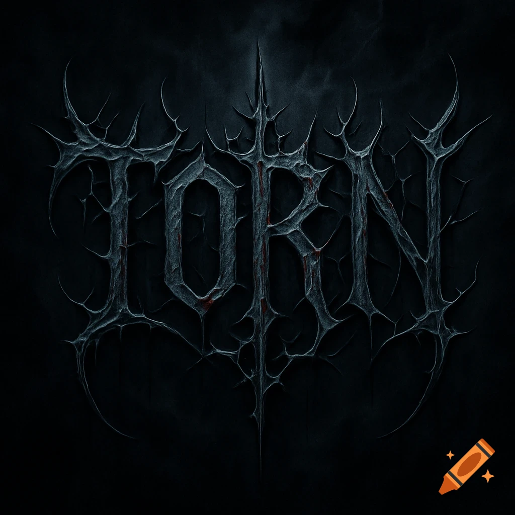 A dark gothic death metal logo spelling 'TORN' with thorny, blood-splattered letters against a black background.