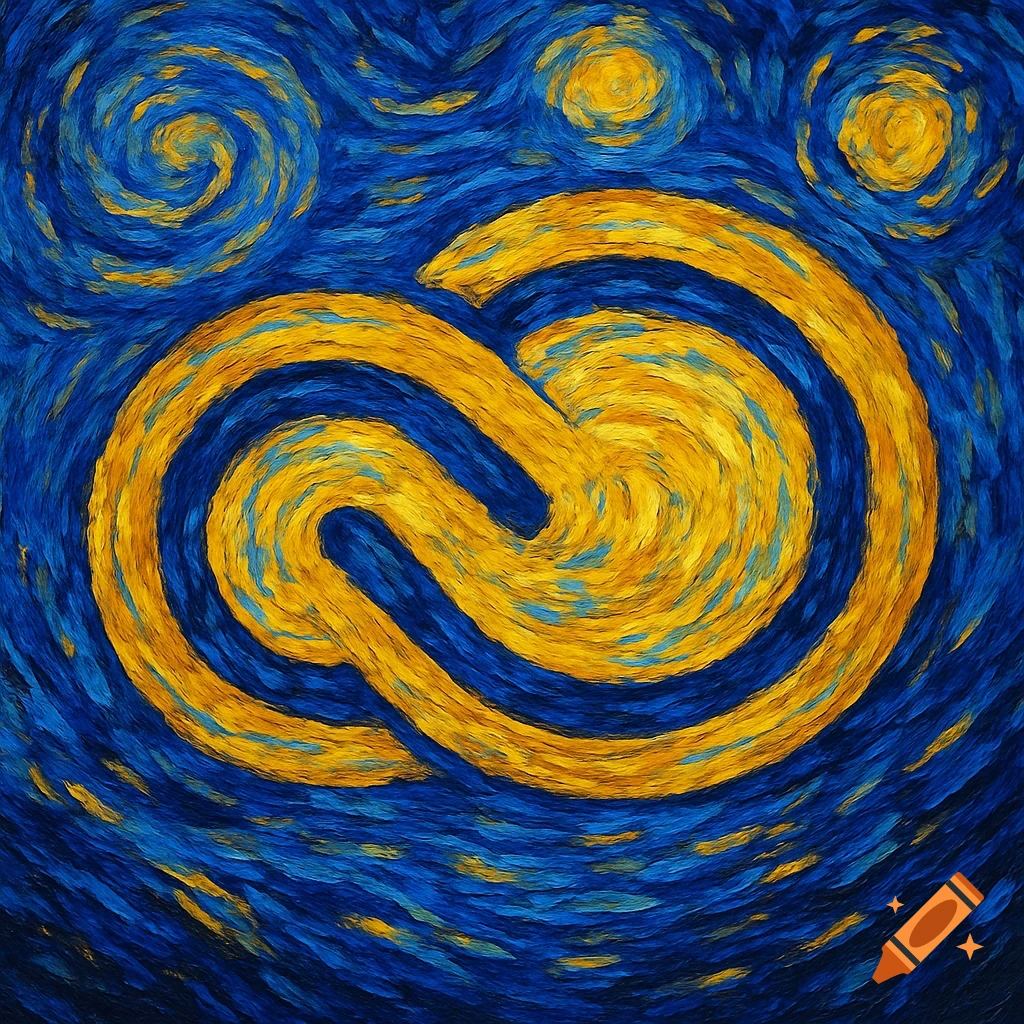 Stylized Adobe Creative Cloud logo in Van Gogh's Starry Night style, with yellow swirls on a blue background.