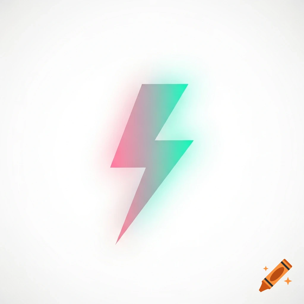 A minimalist lightning bolt symbol with a pink to aqua green gradient glow on a white background.