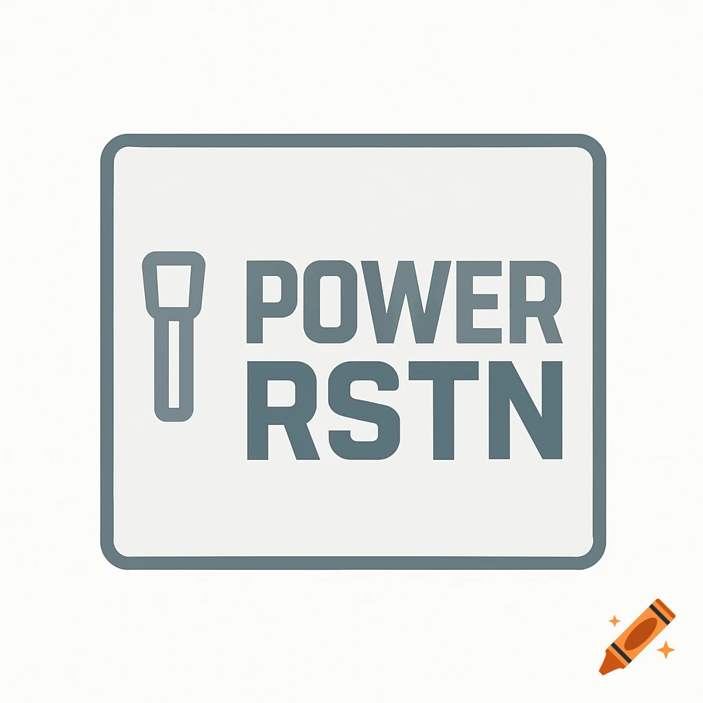 Flat vector logo on a light gray panel with a handle icon and text 'POWER RSTN'.