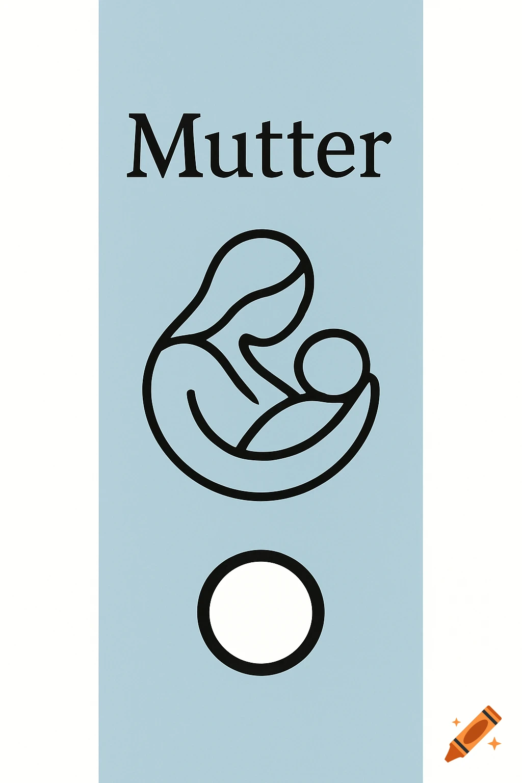 A minimalist blue logo featuring a black outline of a mother holding a baby above the German word 'Mutter' and a white circle.
