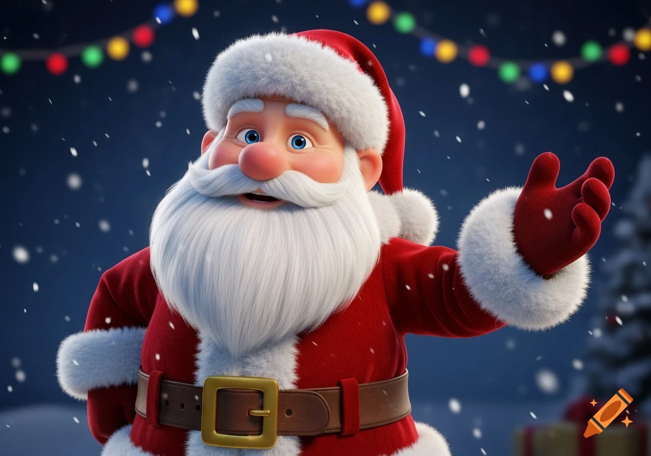 Santa Animatted A cheerful 3D animated Santa Claus, with a fluffy white beard and red ...