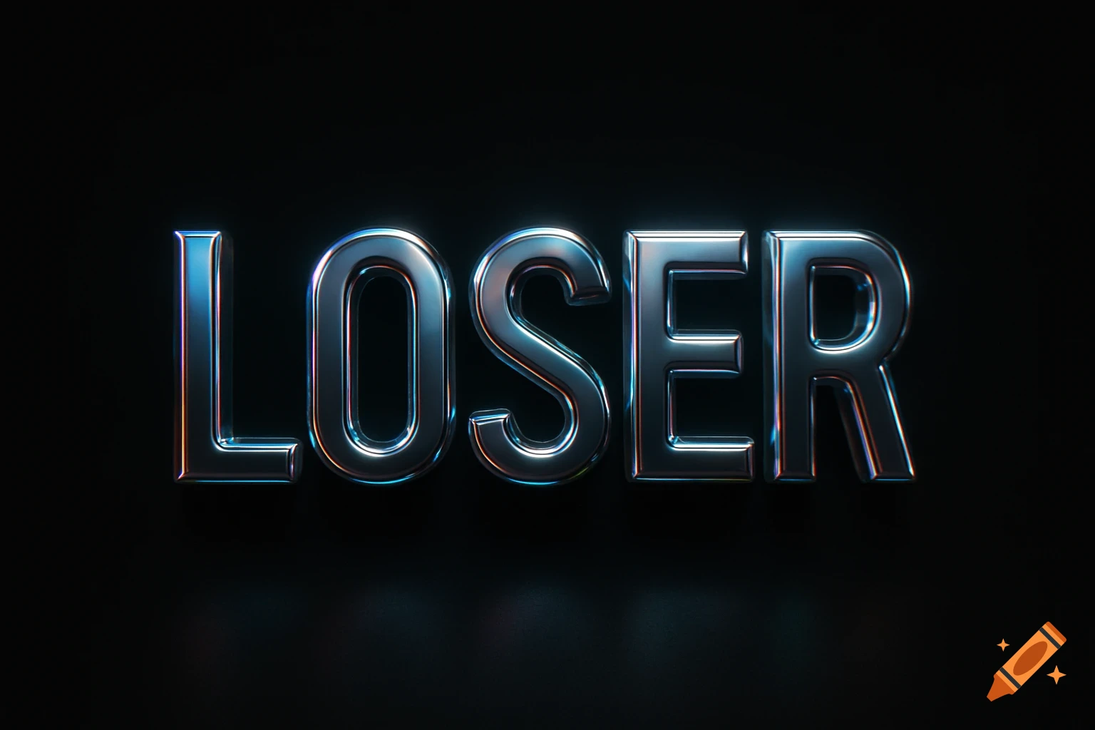 3D metallic chrome text spelling 'LOSER' with blue and orange reflections on a dark background.