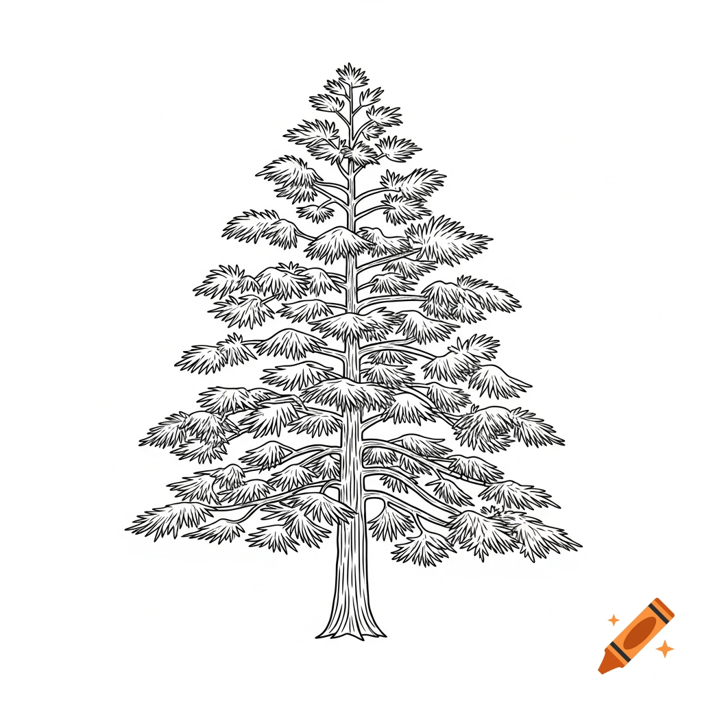 Black and white line drawing of a cedar tree outline.