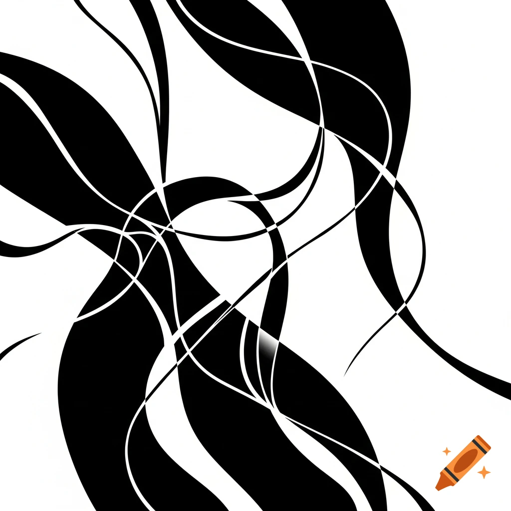 Abstract black and white minimalist artwork with flowing organic lines creating a dynamic pattern.