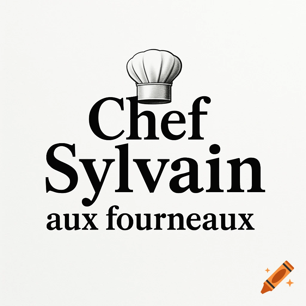 A black and white logo featuring a chef's hat above the text 'Chef Sylvain aux fourneaux'.